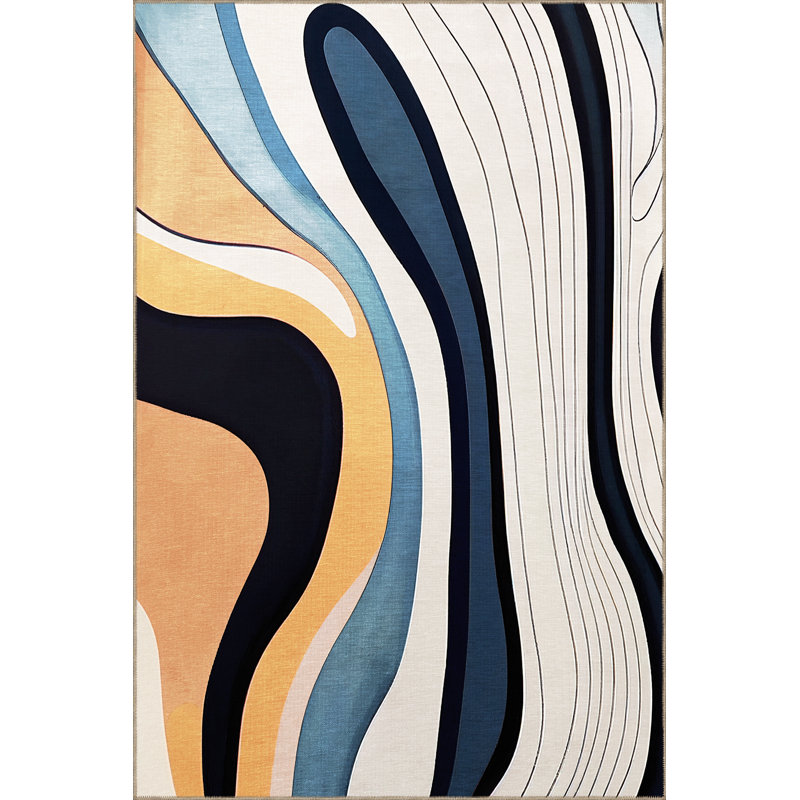 Multi-Colored Abstract Shape Patterned Modern Decorative Rug, Runner 3'3.37" x 9'10.11"