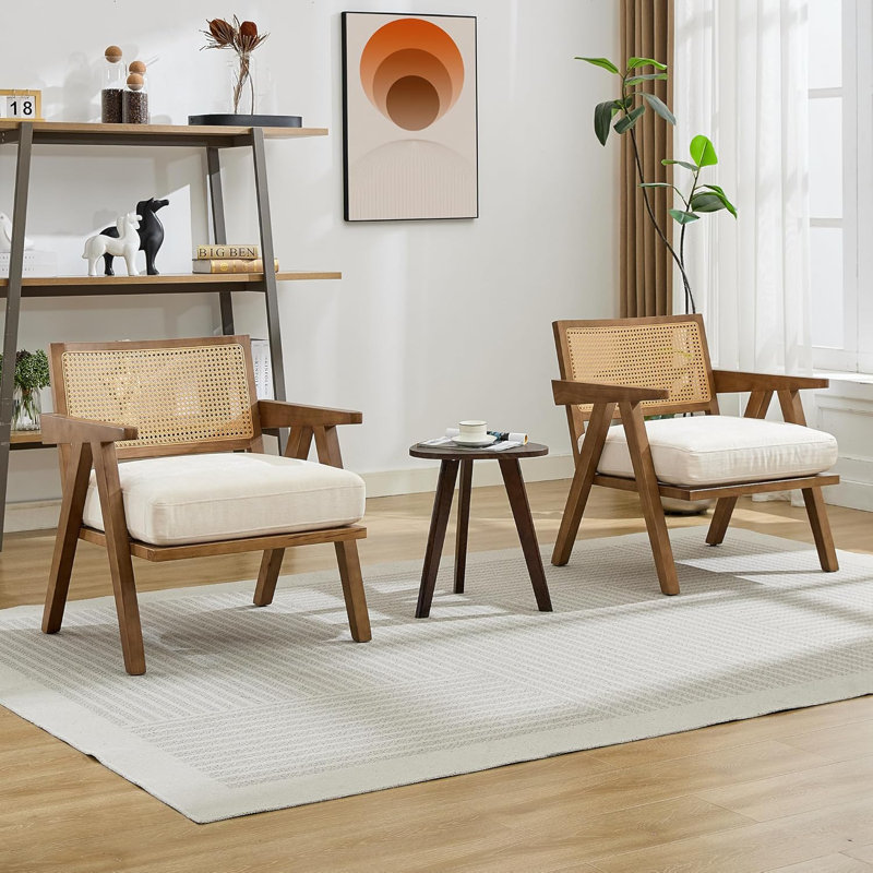 Upholstered Accent Chair, Beige Linen/Brown