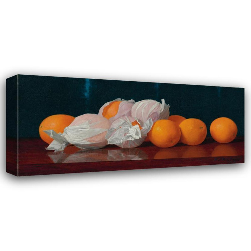 «Wrarap Oranges on a Tableop» par William Mccroskey - Art mural sur toile tendue avec châssis, H 24 po x l 17 po