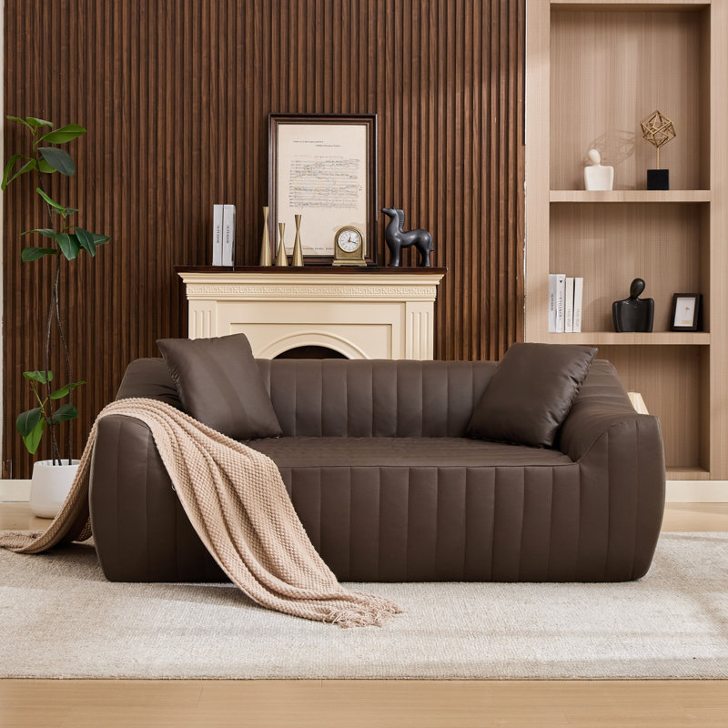 Causeuse surdimensionnée en similicuir 2 places avec coussins décoratifs, Brown Faux Leather