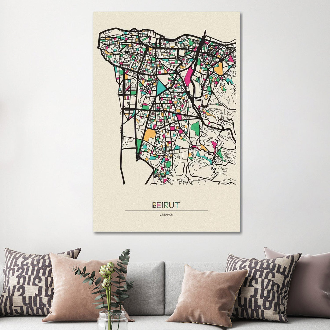 Beirut, Lebanon Map by Ayse Deniz Akerman - Print on Canvas