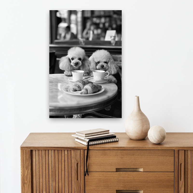«Elegant Poodles Cafe Breakfast», impression d'art rétro de chien rétro, H 18 po x l 12 po