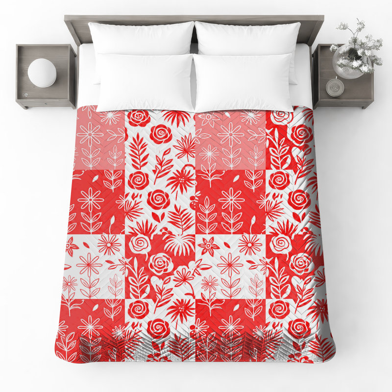 Couvre-lit matelassé à motif floral rouge toutes tailles, Double