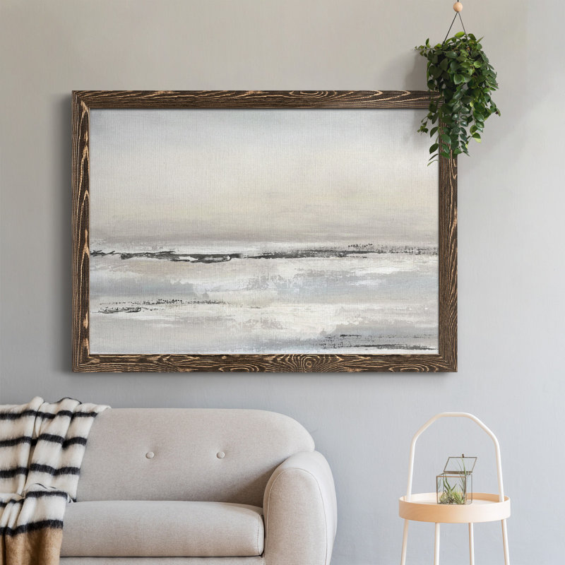 Distant brouillard - Peinture sur toile encadrée, H 31 po x l 44 po x P 0,75 po, Noyer