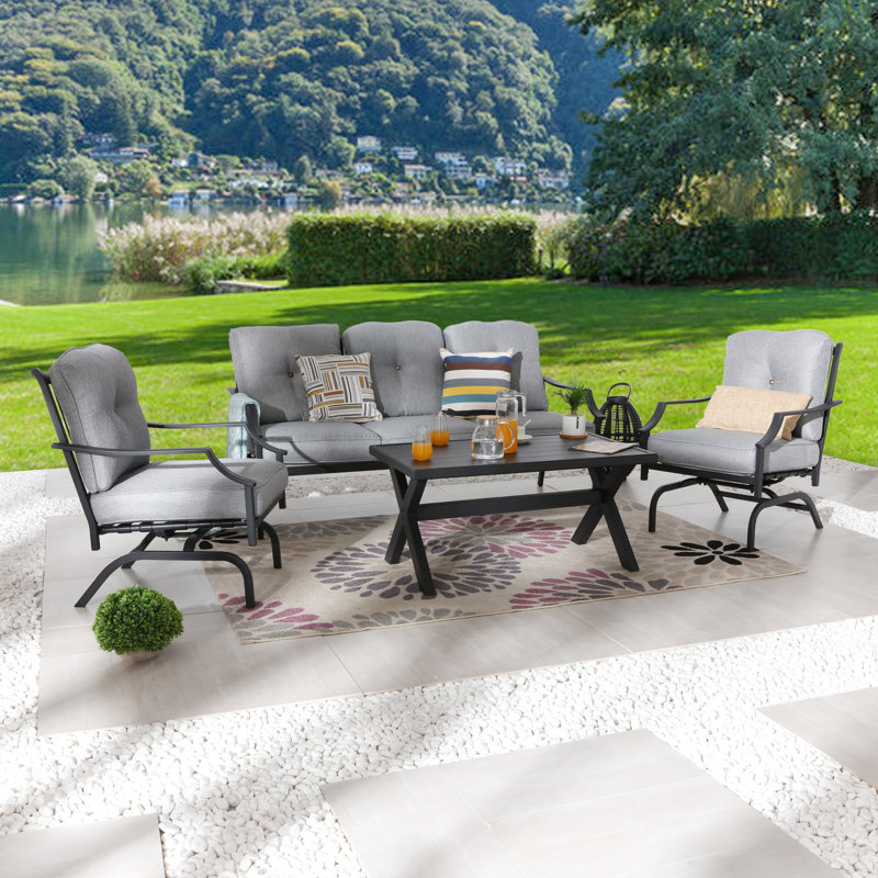 Metal 5 - Person Sofa Seating Group with Cushions, Gray