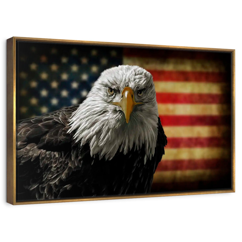Aigle et drapeau de l'Amérique, Cadre flottant doré, 43 po x 29 po