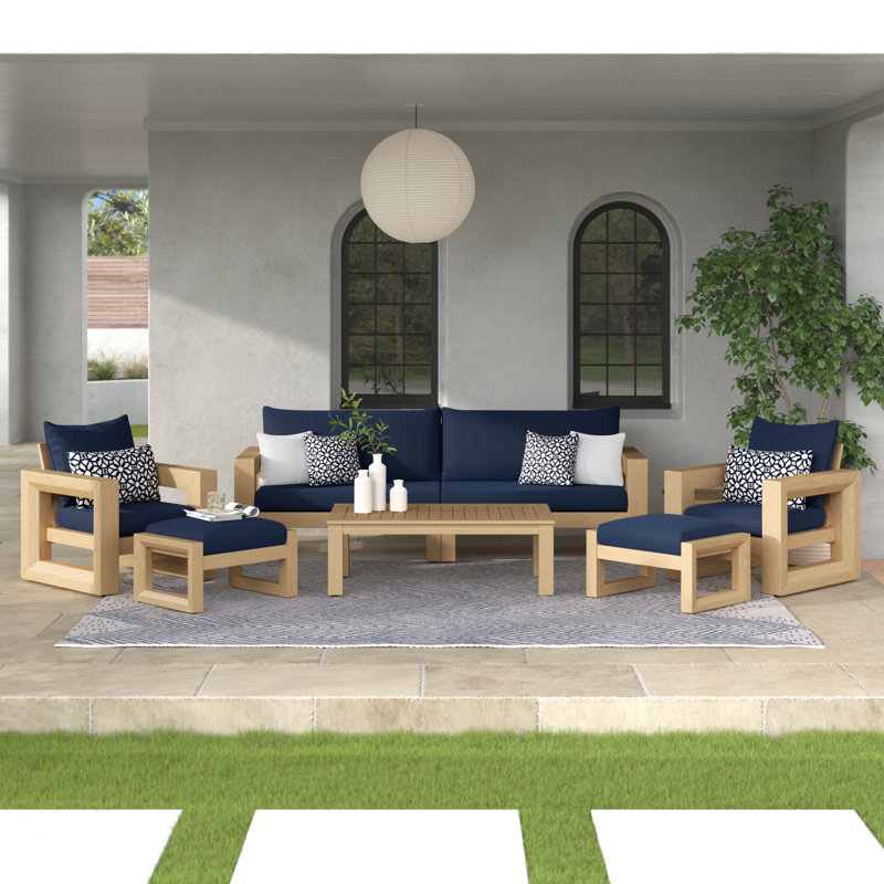 Sehrish 8 Piece Sunbrella Sofa Seating Group with Cushions, Canvas Navy Sunbrella® Canvas