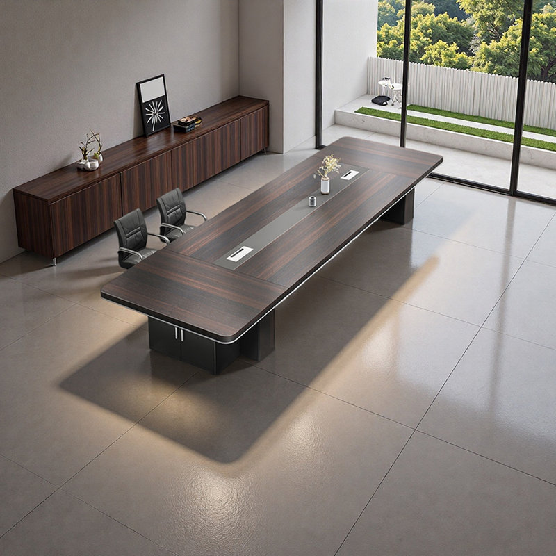 Table de conférence minimaliste avec armoire de rangement, H 29,52 po x L 86,61 po x l 43,3 po, Brun