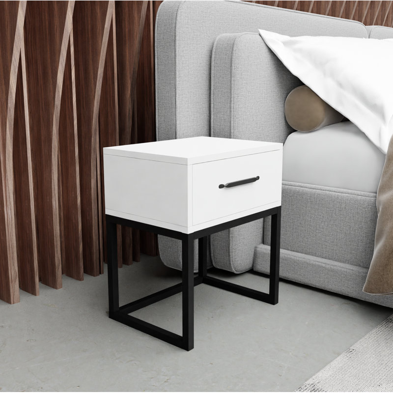 Filey 40cm W Metal Bedside Table, Matt White/Black