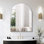 Miroir de salle de bain arqué 30 x 40 pouces en métal argenté pour décoration murale moderne