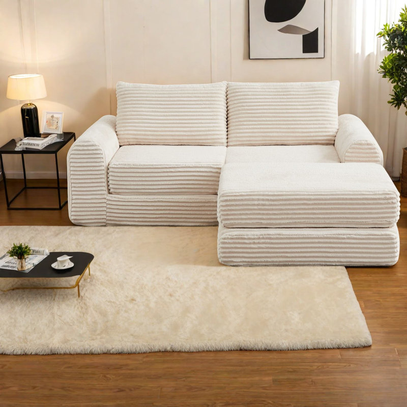 Convertible 2 in 1 Corduroy Sofas, Beige Modular Sofa Bed, Modern Living Room, Beige