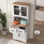 Armoire de cuisine en bois avec garde-manger et micro-ondes avec portes en verre encadrées et tiroir