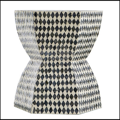 Hexagonal Capiz Stool – Accent Side Table – Capiz Inlay, Indoor Use for Foyer/Bedroom/Dining Room