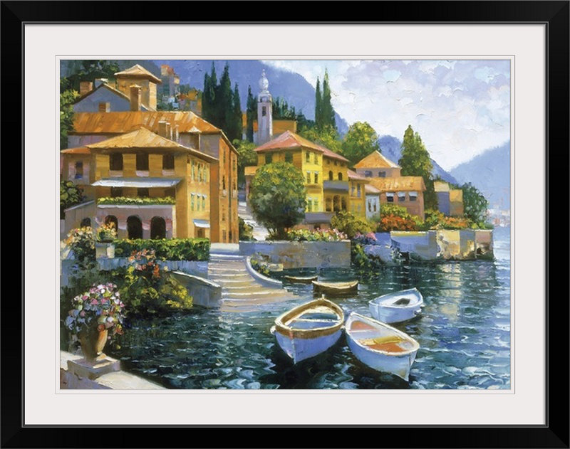«Lake Como Landing», reproduction d'art par Howard Behrens, H 36 po x l 48 po x P 1,5 po, Toile