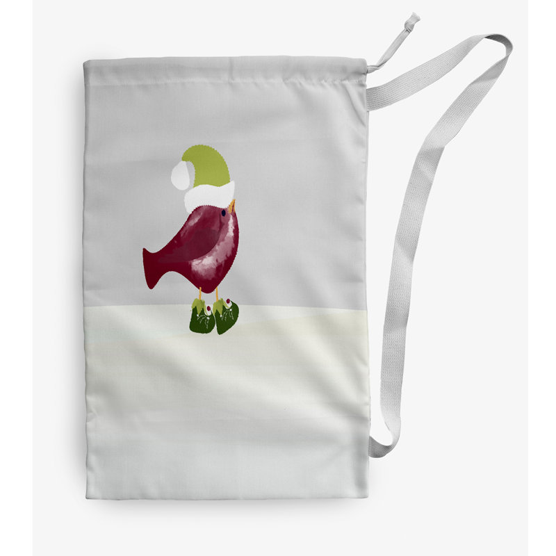 Sac à linge Merry Christmas Bird Christmas, Moyen (H 36 po x l 28 po), gris
