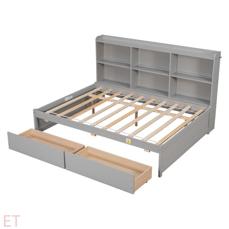 Full Bed With Side Bookcase, Drawers