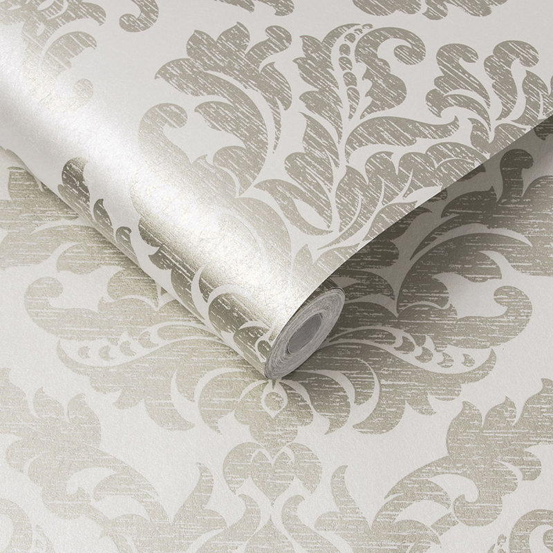 Damask Metallic Wallpaper Roll, Vieux