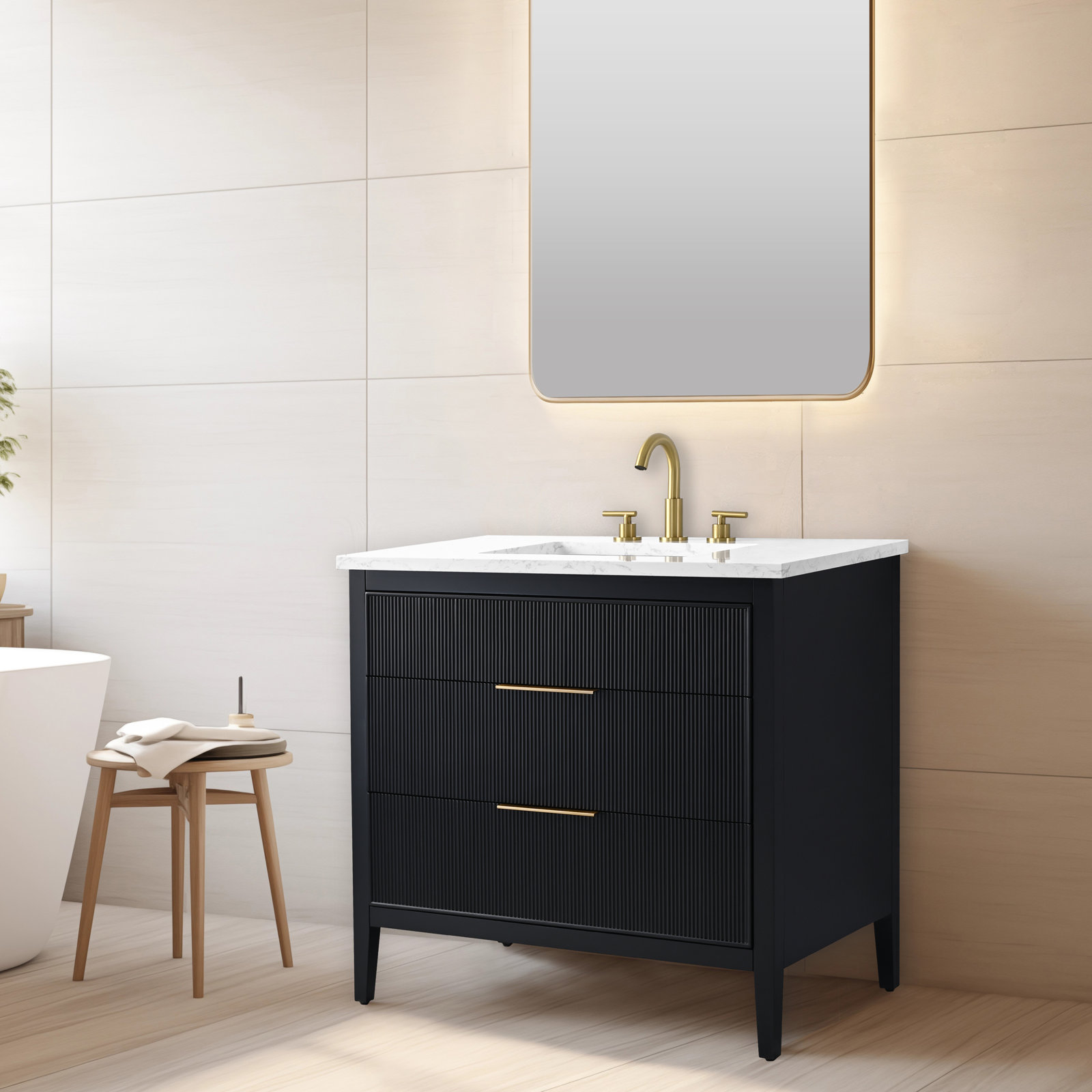 Bilroy 36" Oak Single Bathroom Vanity, Black