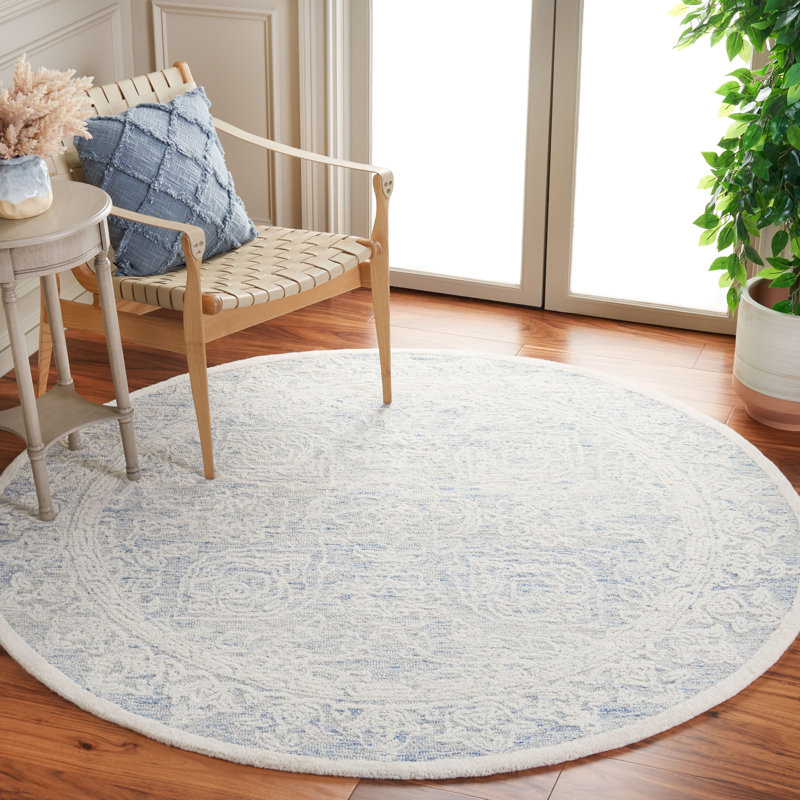 Kayllie Hand Tufted Wool Cotton with Latex Floral Rug in Blue/Ivory, Round 6'