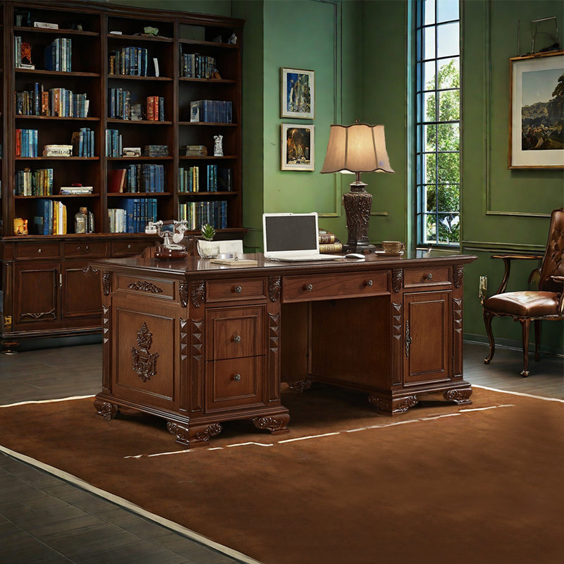 Bureau européen de style européen, H 31,5 po x l 70,87 po x P 35,43 po, Noyer