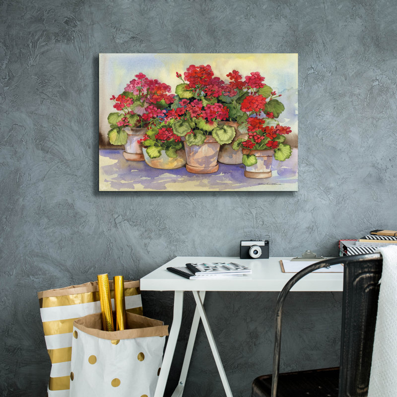 «Spring Geraniums» par Kathleen Parr, art mural sur toile, H 18 po x l 26 po x P 0,75 po