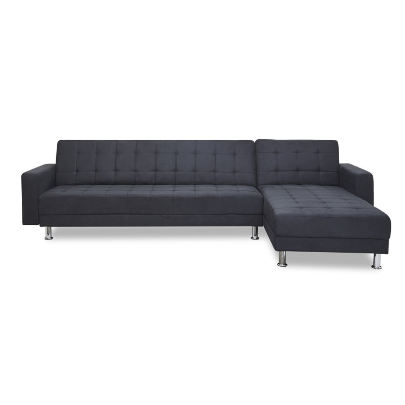 Modular Corner Sofa Bed, Brushed Microfibre Black
