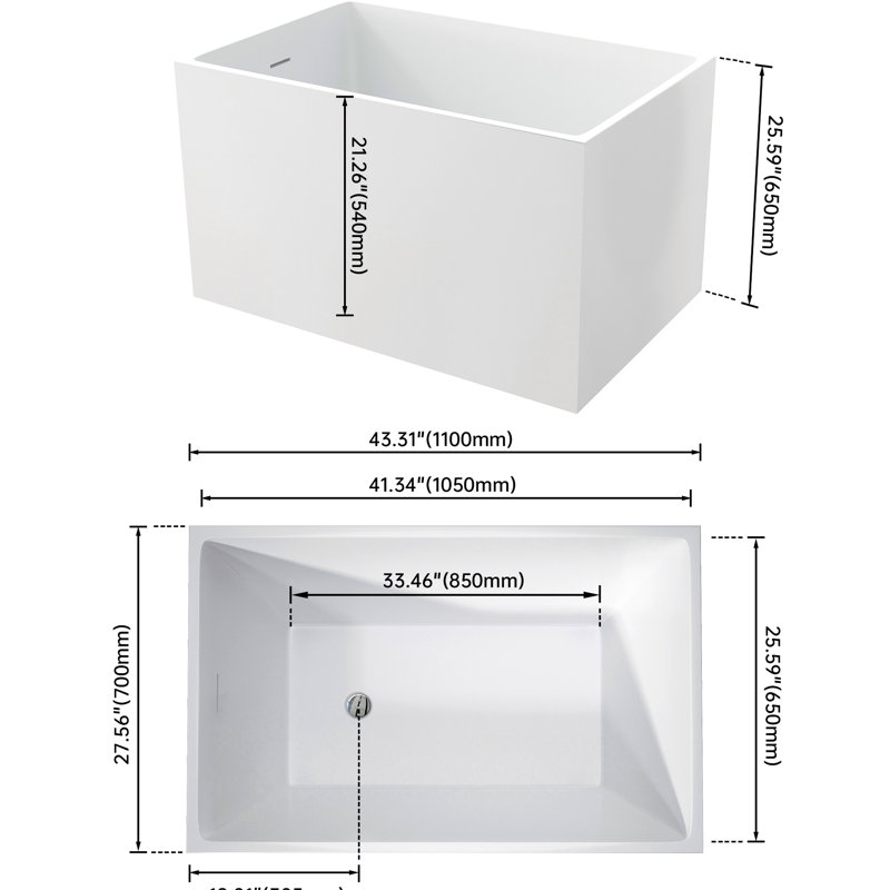 42.68-Inch Acrylic Soaker Tub, Gloss White, High Finish, Non-Slip, Fiberglass Reinforcement, Comfortable Square Shape Modern 43 Inches, White Color, Reinforced Bottom, Non-Slip Feature, Tub For