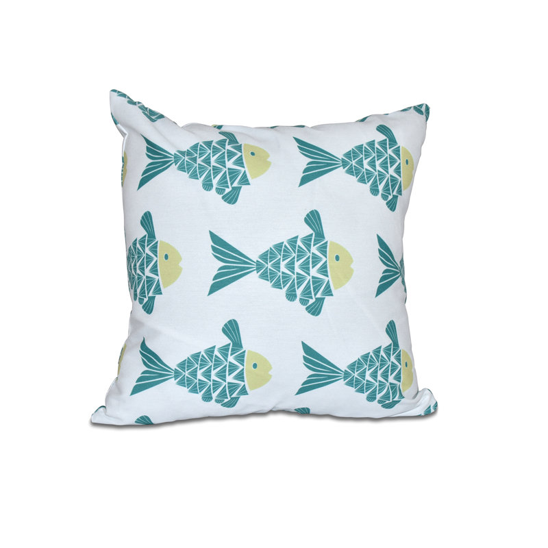 Housse de coussin carrée extérieure Fish Tales, sarcelle, H 16 po x l 16 po