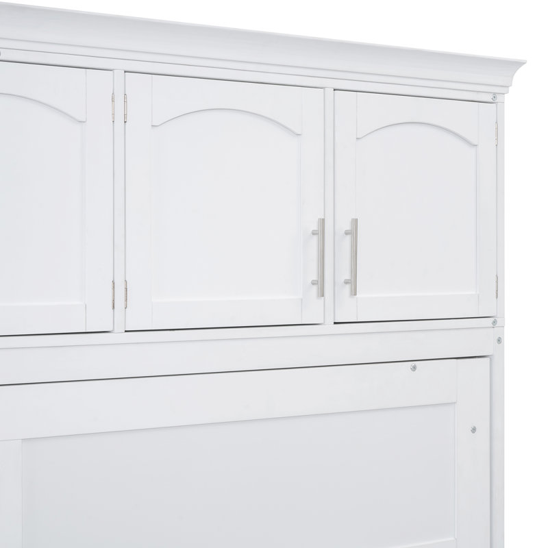 Grand lit escamotable mural avec armoires, Blanc
