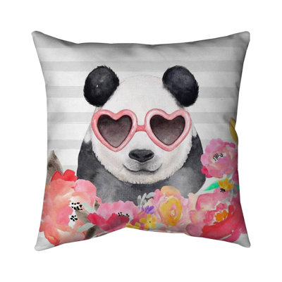 Vitoria Panda With Heart-Shaped Glasses - Double Sided Print Indoor Pillow - 18X18 -  East Urban Home, A621094DB0AA48BF8EC1060ED15D07AF