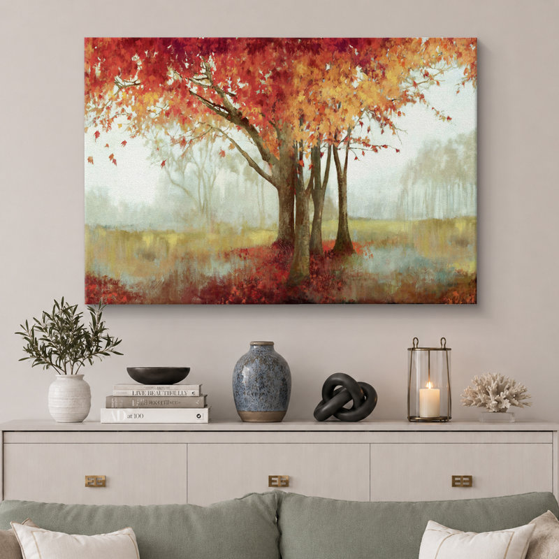 Automne, automne, "Érable orange dans la nature, paysage, grande impression sur toile encadrée", Toile tendue