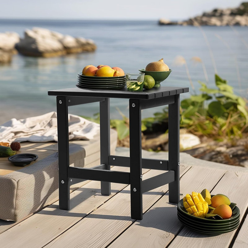 Square Outdoor Side Table, HDPE Small Patio End Table, Weather-Resistant Accent Table For Patio, Pool, Or Backyard Use, Easy Maintenance, Jet Black