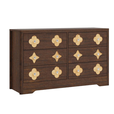 Commode moderne à 6 tiroirs cannelés, commode de 47 po de largeur, salon de chambre de bébé, grand meuble télé avec rangement