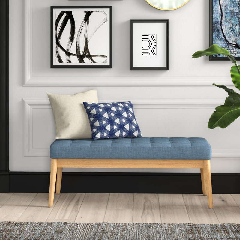  Babbs Fabric Upholstered Bench, Entryway Bench, Upholstered Bench, Wood Bench, Modern Bench, Blue