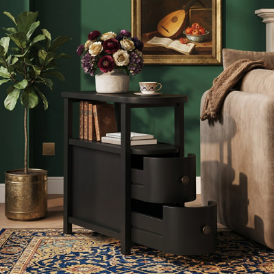 26" High Solid Wood End Table with 2 Drawers No Assembly Required