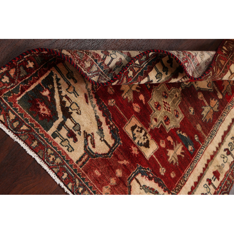 Tapis rouge / crème unique en laine noué à la main Bakhtiari des années 1960 de 3 pi 8 po x 5 pi