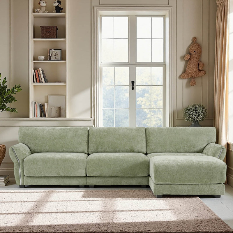 Canapé modulaire de 110 po en forme de L avec coussin de siège extra large, chargeur USB et de type C, conception d'accoudoir pétale, mousse haute densité, repose-pieds à mouvement libre, structure en bois