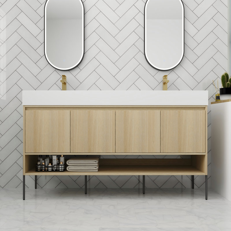 Meuble-lavabo autoportant avec porte à fermeture en douceur de 60 po, 59"