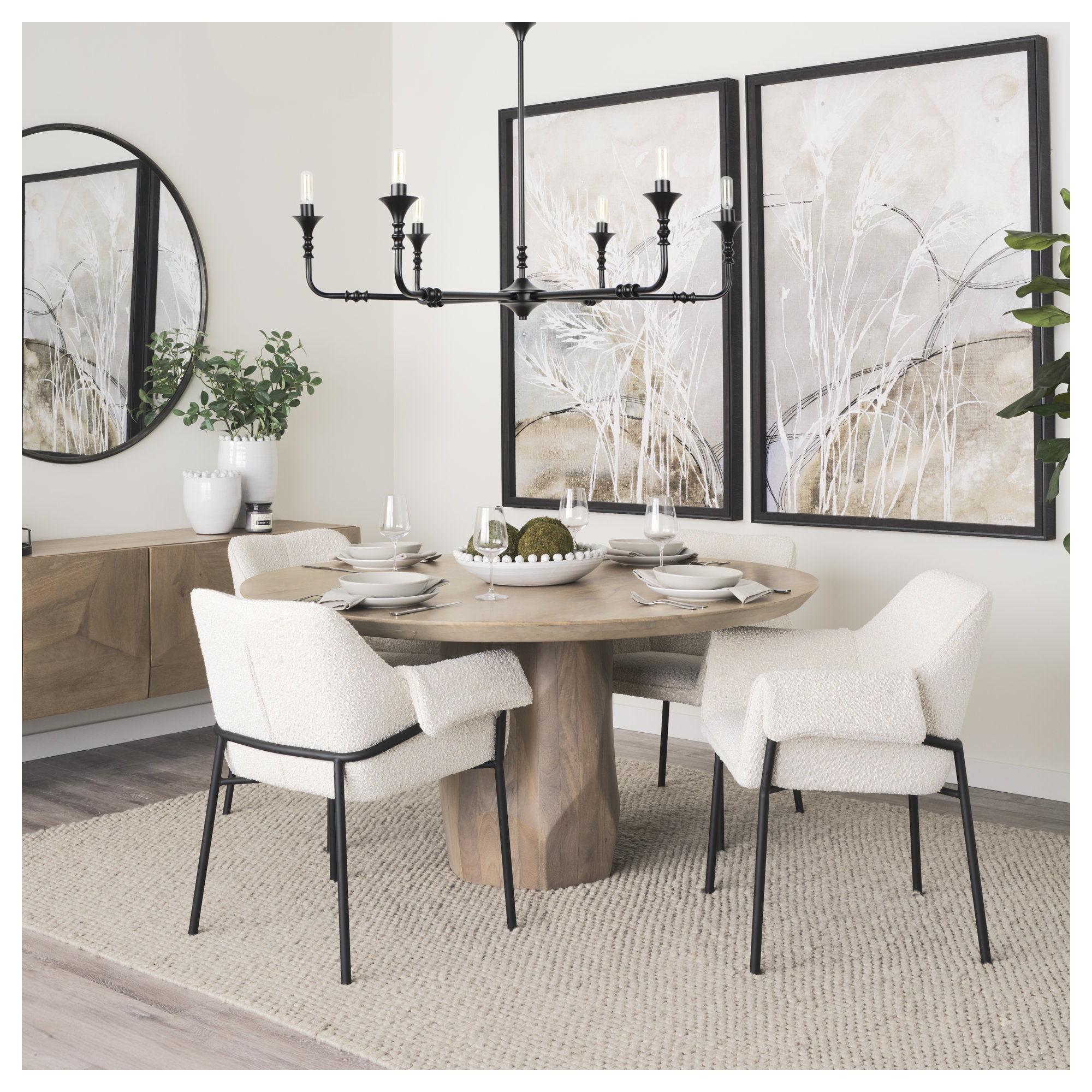 Gloriette Arm Chair Dining Chair, Polyester/Polyester Blend/Acrylic Cream