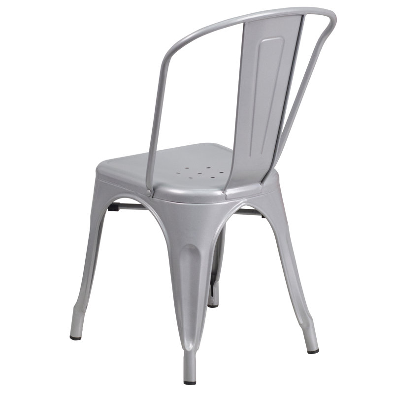 Commercial GradeMetal Indoor-Outdoor Stackable Chair, Silver