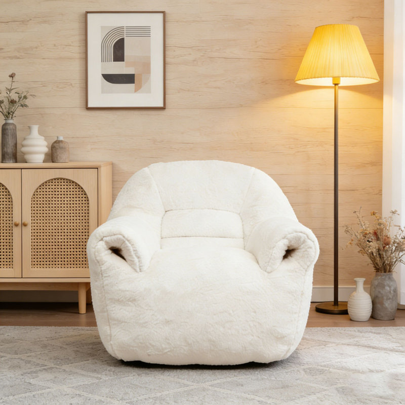 Fauteuil à billes en fausse fourrure, Blanc