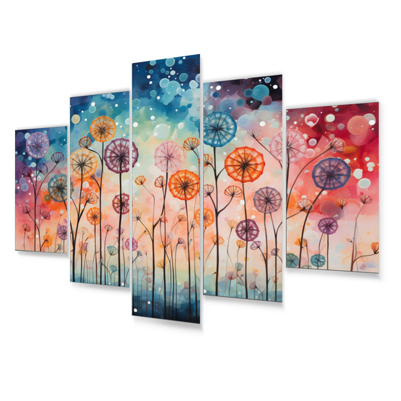 Blue Dandelion Floral Symphony II - ensemble de reproductions d'art mural en métal floral