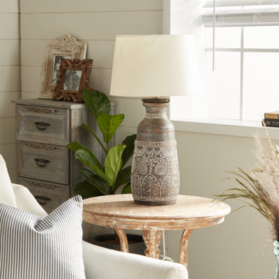 Ceramic Carved Details Brown Table Lamp