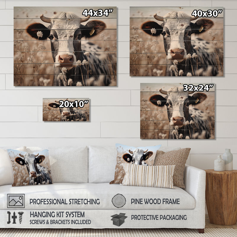 Keisacker, fleur de vache broutant sur bois, H 24 po x l 32 po x P 0,78 po