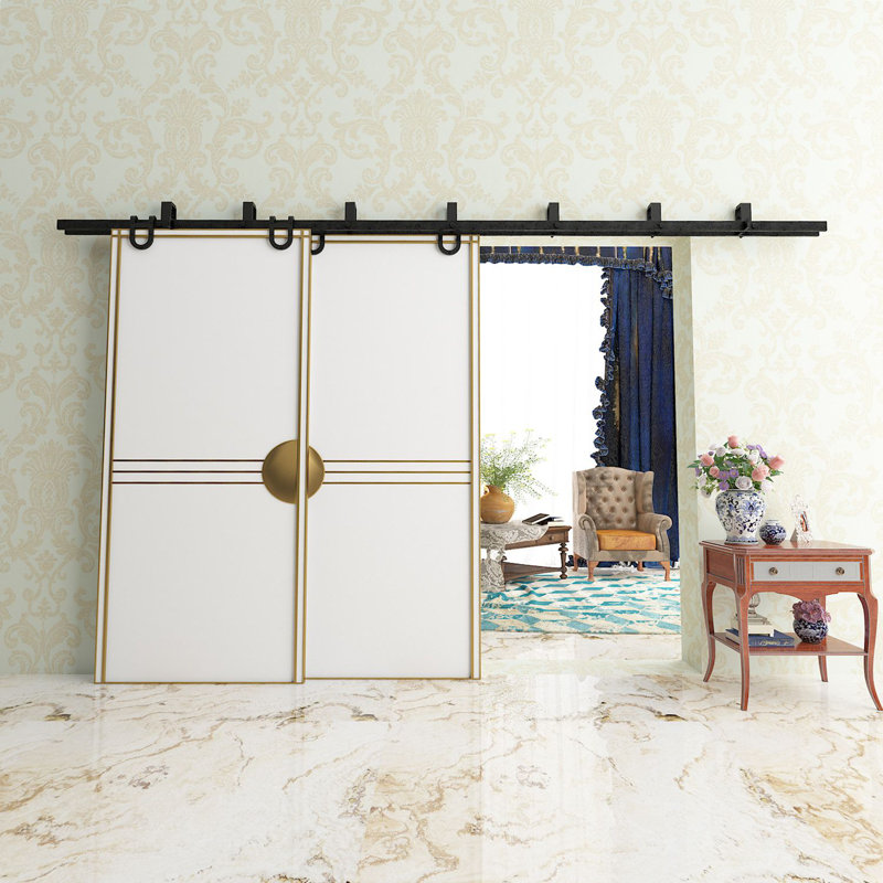 Ensemble de quincaillerie à deux portes noires à double rail, 240 po