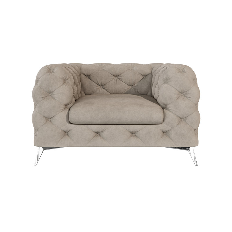 Chesterfield Armchair  with Silver Metal Legs, Dark Cream