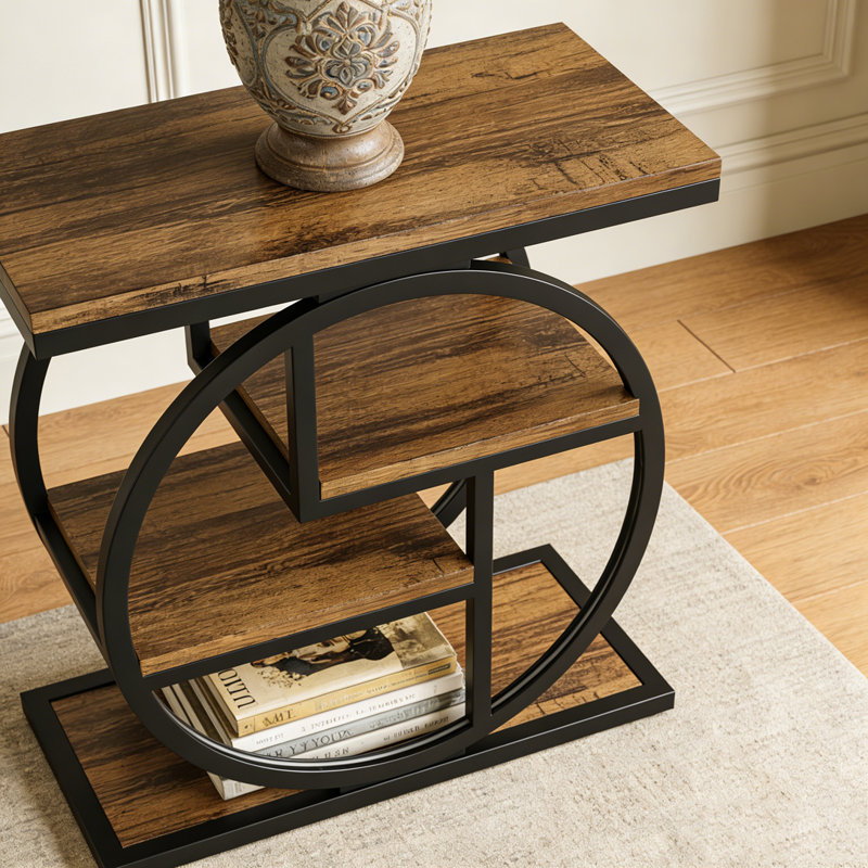 4-Tier Wood End Table With Storage Shelves, Rustic Brown