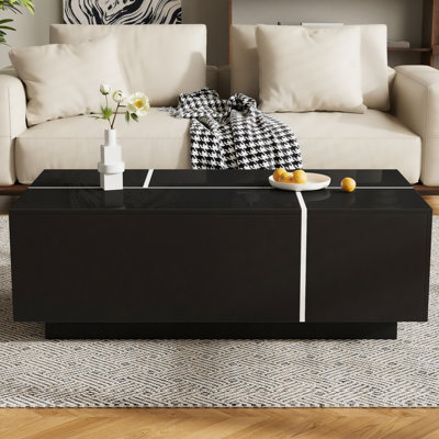 47.2"-72.7" Extendable Coffee Table, Multi-Functional Coffee Table With High-Gloss Finish, Coffee Table With 2 Hidden Storage Space And 2 Drawers For Living Room
