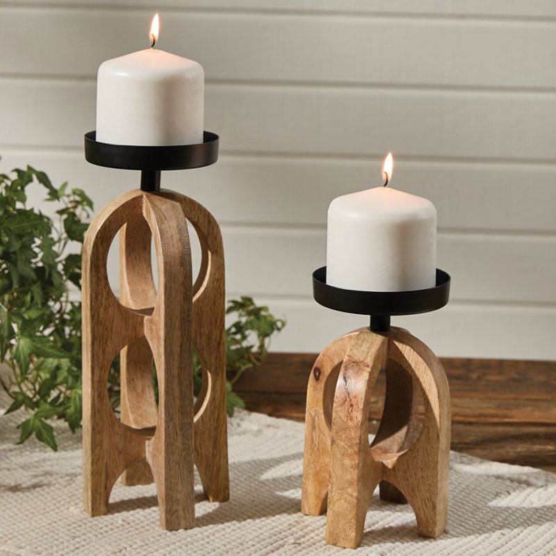 Wood, Metal Tabletop Pillar, 10" H x 4" W x 4" D