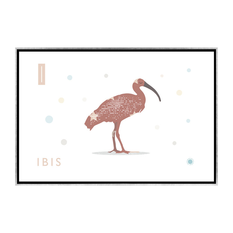 Ibis - impression d'art graphique, Toile avec cadre argenté, H 40 po x l 60 po x 1,5 po, Pas de tapis